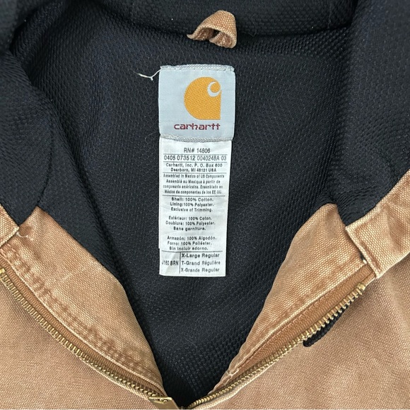 Vintage Carhartt Canvas Hooded Active Jacket Mens XL Lined Zip Workwear J160 BRN - Picture 9 of 14